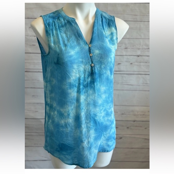 St. Johns Bay Women's Tie Dye Tunic Tank Top Size Small Blue & White Pullover - Picture 3 of 9